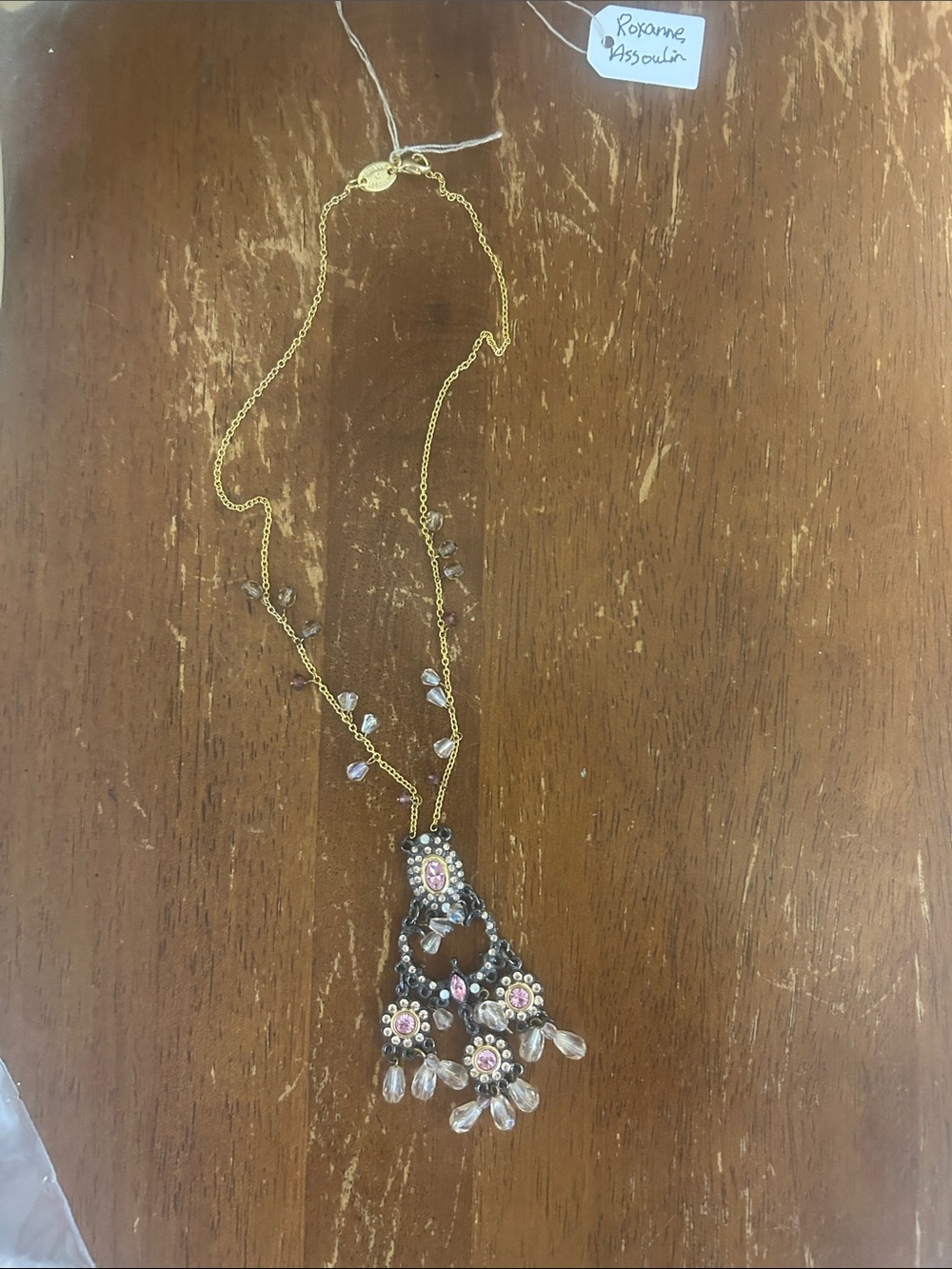 Roxanne Assoulin Gold-Tone Necklace with Pink and Clear Crystals